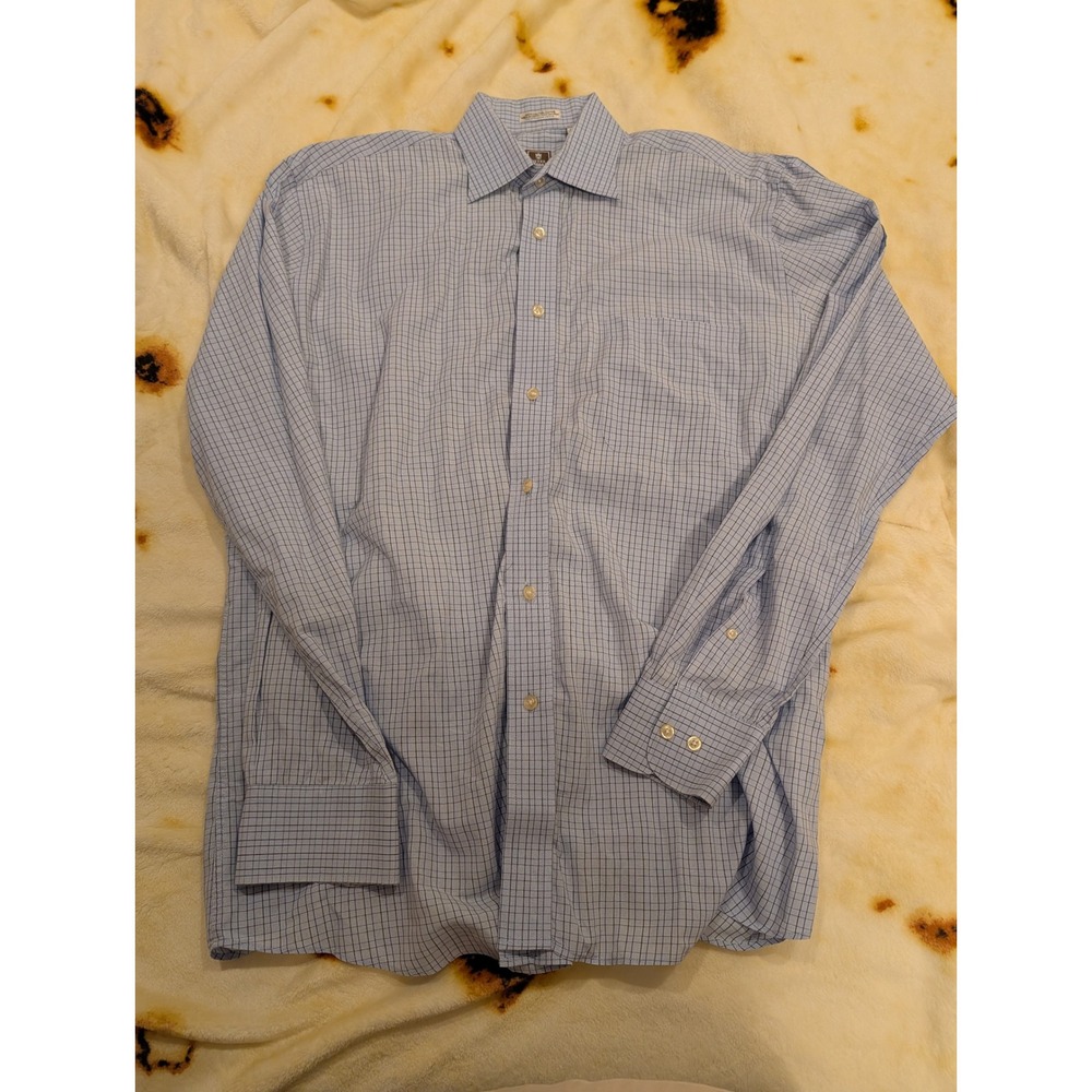 Peter Millar Mens Blue Tattersall Check Cotton Button Down Dress Shirt Size 16 L